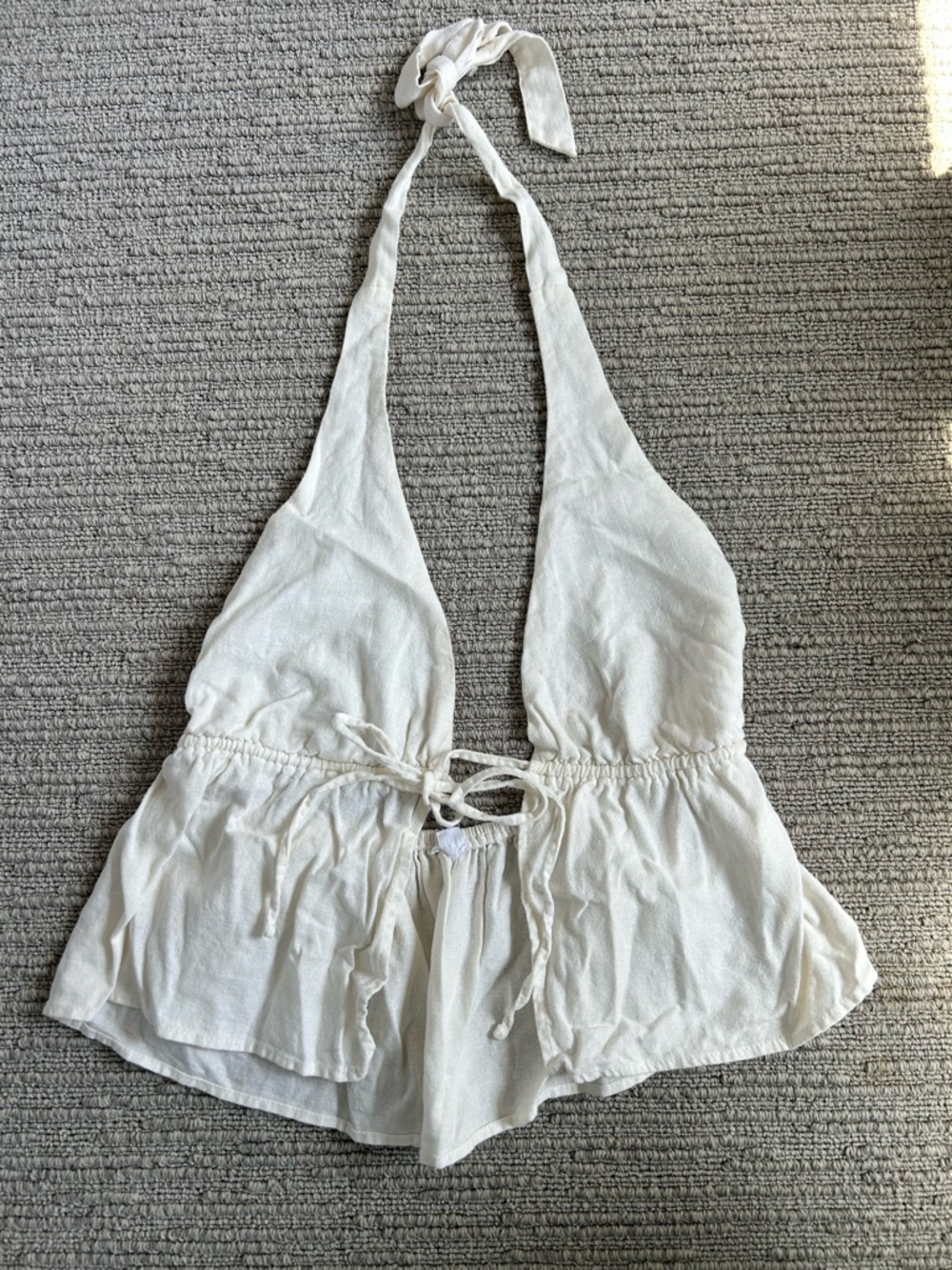 Garage White Halter Peplum Tie-Front Top